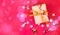 Festive box with a gift, on a pink background with a beautiful side. New Year`s 2021. Merry christmas