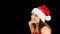 Festive brunette blowing over hands