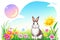 Festive Bunny in a Colorful Springtime Celebration. Generative Ai