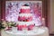 Festive cake three floors decoration berries fruit