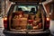 Festive Car Trunk Packed with Holiday Gifts and Christmas Presents. AI