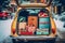 Festive Car Trunk Packed with Holiday Gifts and Christmas Presents. AI