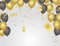 festive card golden balloons and confetti, party invitation. festive celebration