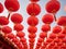 Festive Chinese red lanterns hanging as decoration. AI Generated Image