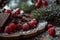 Festive Chocolate and Raspberries with Winter Decor