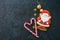 Festive Christmas background, Cookies with image of Santa, candy