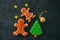 Festive Christmas background, Gingerbread man and girl Cookies,