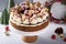 Festive Christmas cake idea, cheesecake decorated with gingerbread cookies and sugared cranberries