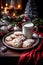 festive christmas cookies and hot cocoa on a table