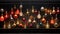 Festive Christmas Glow. Striking Collection of Simple Light Bulbs on Enchanting Black Backdrop.