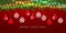 Festive Christmas or New Year Background. Christmas fir-tree branches with light garland and xmas red balls. Holiday`s Background