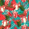 Festive Christmas and New Year seamless presents pattern in vintage flat style.