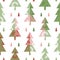 Festive Christmas park with  colourful decorated geometric trees on white background.