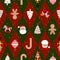 Festive Christmas seamless pattern. Red and green harlequin background with Santa, nutcracker and ginger toys.