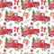 Festive Christmas seamless pattern with watercolor red vintage truck and fir tree on white background. Watercolor vintage car,