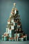 Festive Christmas Tree Formed by Pile of Gift Boxes AI Generated