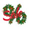 Festive Christmas tree New Year wreath garland with candy, berries, bullfinch bird, Sale lettering, percent sighn, white