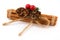 Festive Cinnamon stick decoation over white