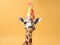 Festive clothing giraffe on colorful background. celebration, birthday, party concept