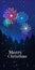 Festive colorful fireworks salute over night pine forest happy new year merry christmas holiday celebration concept