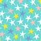 Festive Colorful Neon Stars on Aqua Background Vector Seamless Pattern. Bold Graphic Holidays Print