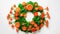 Festive composition National Holiday of India, Independence Day, white, green flowers and marigolds lined with wreath