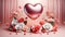 Festive composition from roses and hearts for Valentine\\\'s day on light pink background