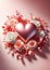 Festive composition from roses and hearts for Valentine\\\'s day on light pink background