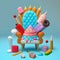 Festive confectionery throne. Creative sugar addiction concept. AI