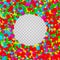 Festive confetti. Bright colorful round confetti frame isolated on transparent background. Vector illustration.