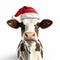 Festive Cow With Santa Hat On White Background