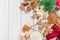 Festive culinary background with ginger cookies and ingredients on a white background.