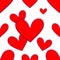 Festive cute romantic seamless pattern. Red hearts on a white background.