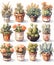 Festive Decor: Cartoon Cacti Wearing Mexican Hats, High Resolution, White Background