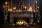 festive decorated mantle with garlands and candles