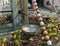 Festive decorations for Easter holiday on the village fountains of the small town of Maienfeld in the Swiss Alps