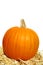 Festive Decorative Pumpkin and Straw Bale on White