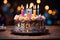 Festive delight Birthday cake pie, handcrafted, with bright candles