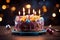 Festive delight Birthday cake pie, handcrafted, with bright candles