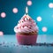 Festive delight Birthday cupcake with pink cream on blue background