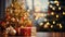 Festive Delight: Vibrant Christmas Tree and Decorations Illuminated in Golden Twilight
