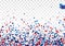 Festive design background concept with scatter circles, stars in traditional American colors - red, white, blue. Isolated on