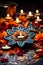 Festive Diwali lights illuminated oil lamps and intricate floral mandala