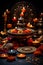 Festive Diwali lights illuminated oil lamps and intricate floral mandala