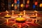 Festive Diwali lights illuminated oil lamps and intricate floral mandala