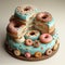 Festive donut birthday cake. Creative dessert concept. Ai generative