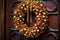 Festive Door Decor: A Joyful Red and Green Wreath with Golden Bells