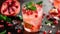 Festive drinks, pomegranate cocktail. Mint mocktail with pomegranate