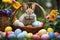 Festive Easter Bunny in a Bountiful Basket of Colorful Eggs