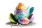 Festive Easter colored eggs on white background. 3d rendering promotion sale or greeting card created with AI generative